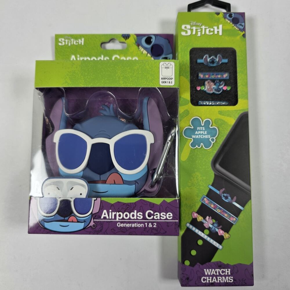 Disney Stitch AirPods Case Gen 1 2 & Apple Watch Charms Bundle NEW